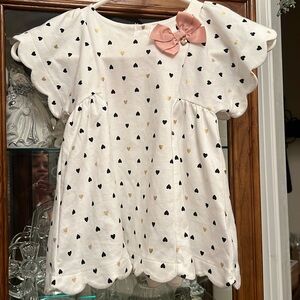 Isaac Mizrahi White Dress with Black Hearts and Pink Bow